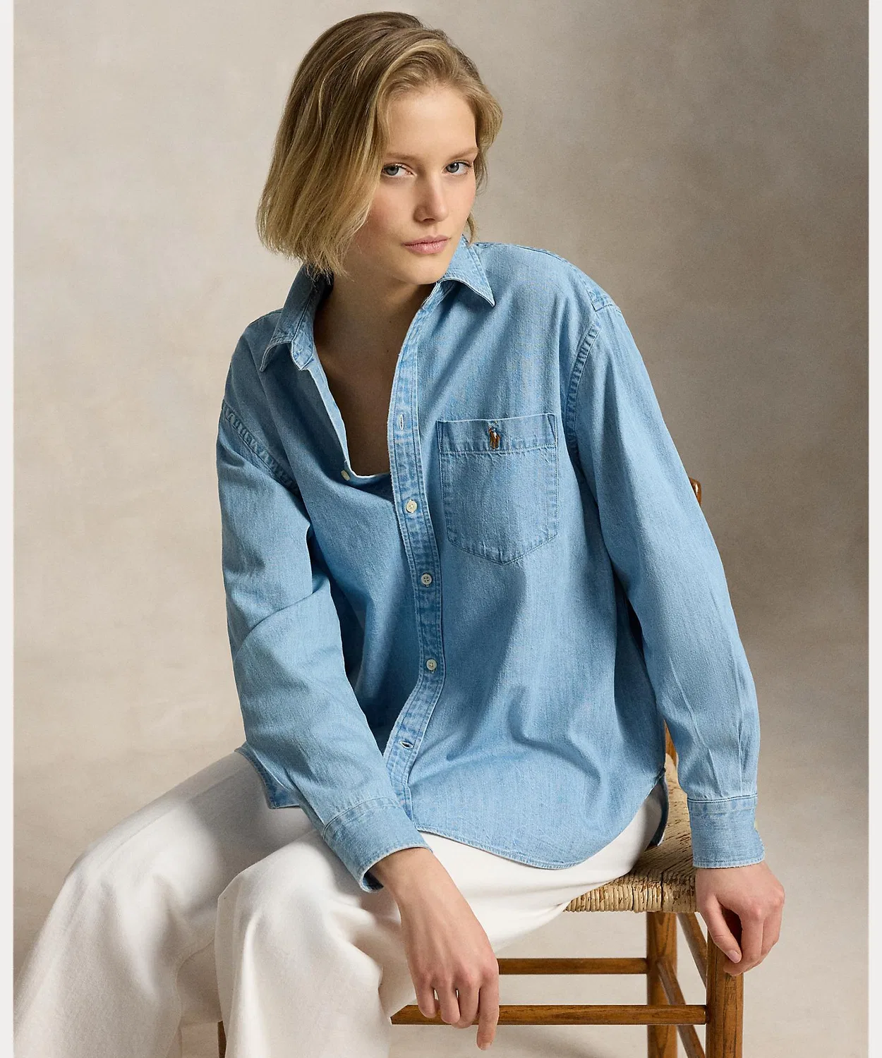 Женская джинсовая рубашка оверсайз с длинным рукавомBig Denim Shirt POLO RALPH LAUREN, Синий