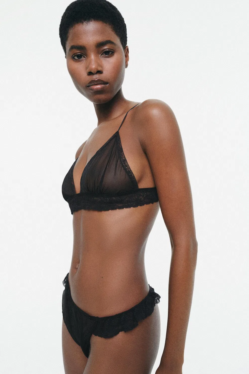 Трусики из кружева жоржет ZARA, Black