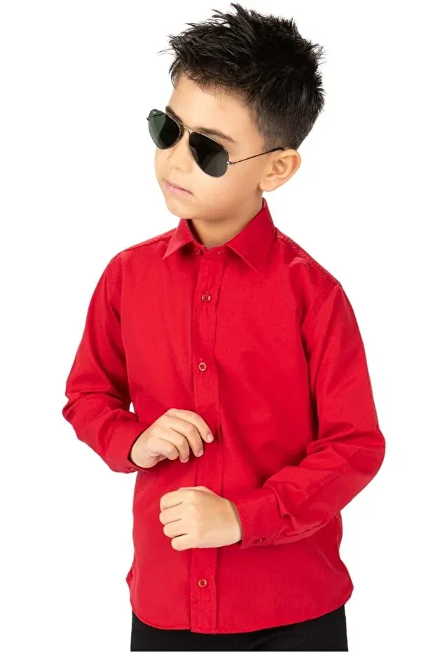 Детская рубашка для мальчиков однотонная Mnk Baby&Kids, Red — фото 4