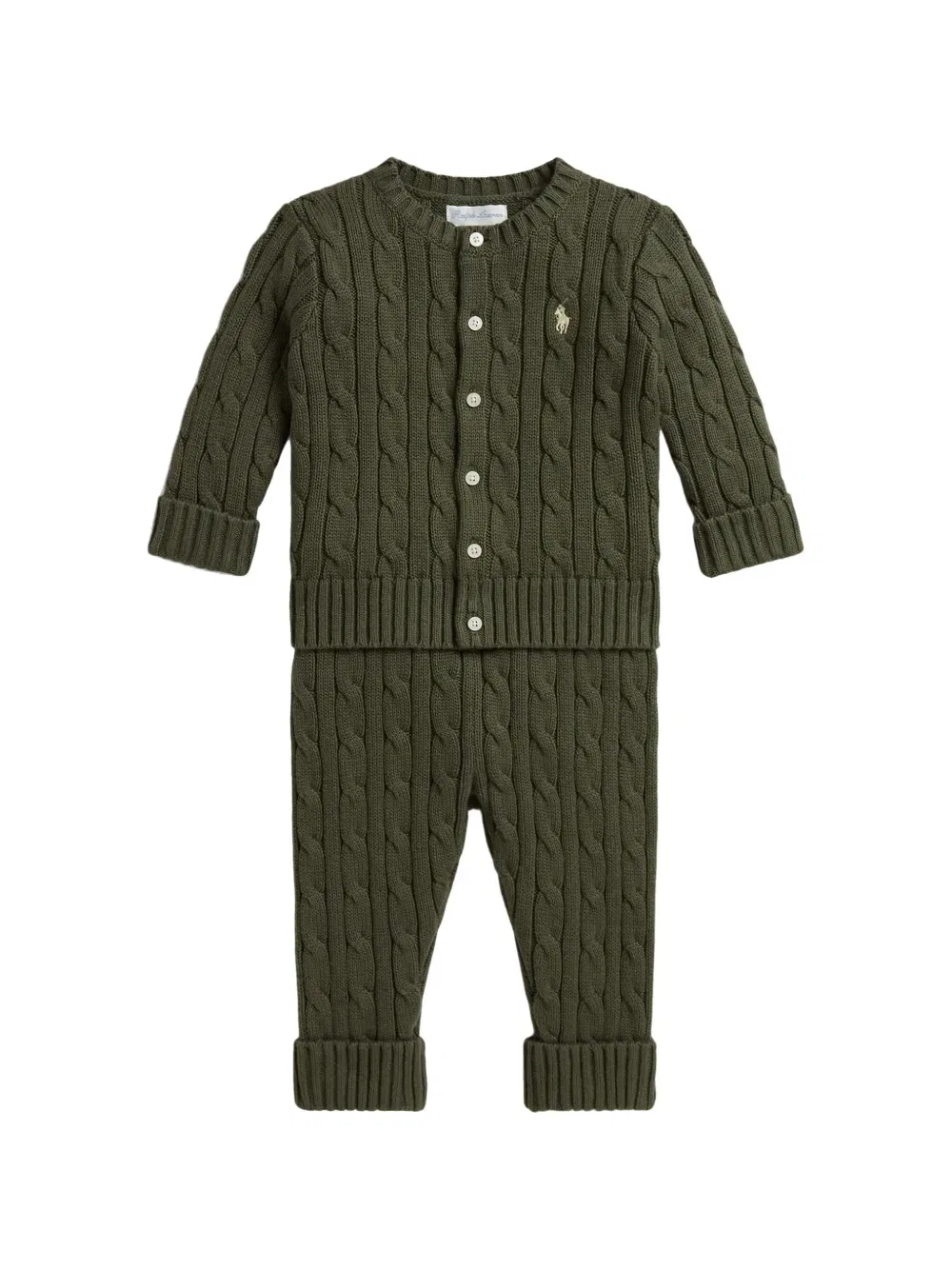 Комплект из кардигана и брюк фактурной вязки Polo Ralph Lauren Kids, зеленый