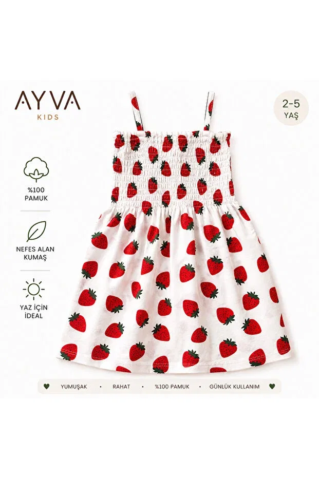 Детское платье для девочек с принтом Ayva girl's gipeli strap patterned summer dress Clown Kids, Strawberry-Patterned