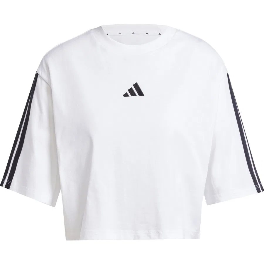 Футболка с длинным рукавом хлопковая свободного кроя JD4999 Essentials 3-Stripes adidas, Бело-черный — фото 3