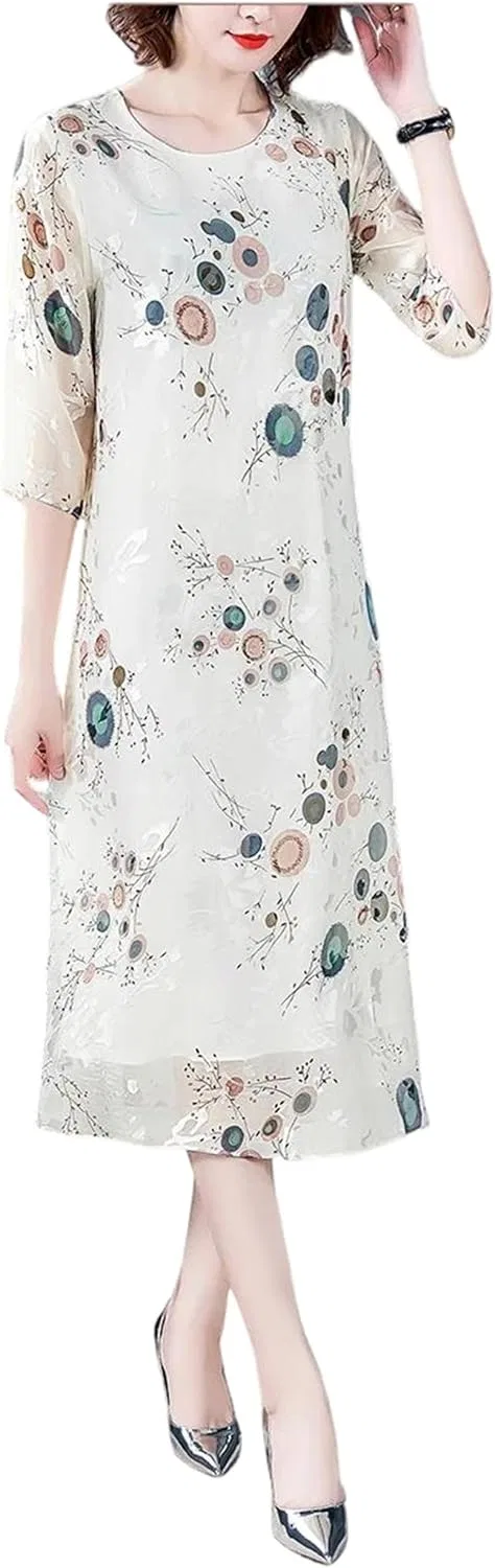 Женское платье миди с принтом Natural Silk, White