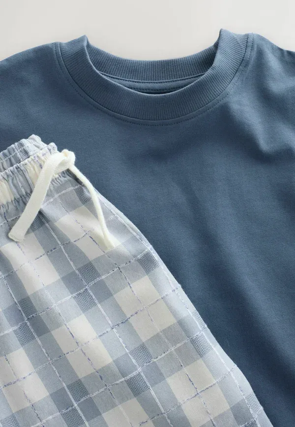 Комплект пижамный из хлопка Regular fit single check set Next White, белый/синий — фото 2