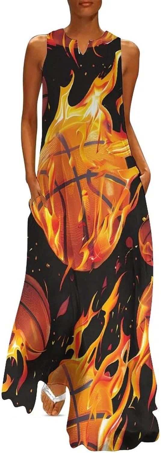 Женское повседневное платье-макси Flame Basketball, без рукавов