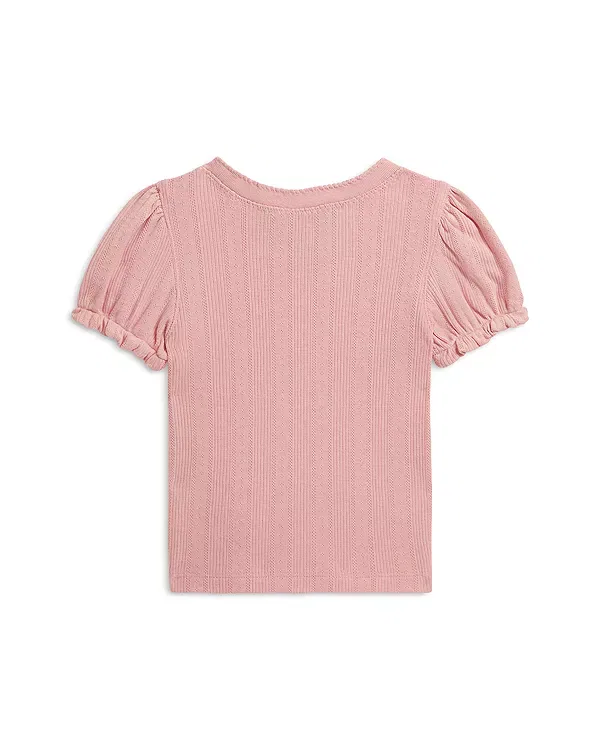 Детский топ с принтом Pointelle Knit Cotton Boxy Tee Ralph Lauren, розовый — фото 3