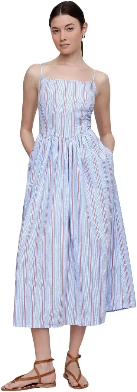 Женское платье миди с заниженной талией Gap, Sp Rwb Stripe Su25