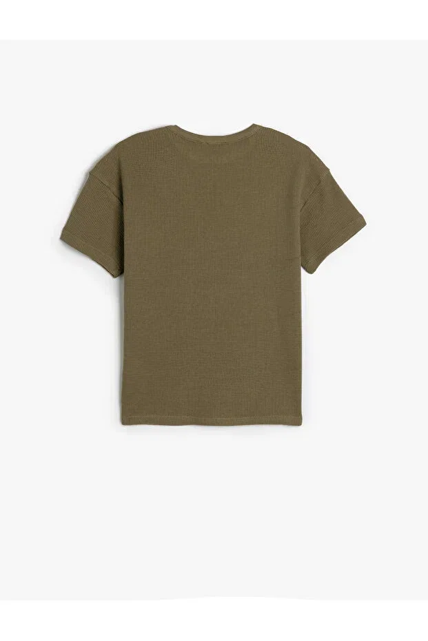 Детская футболка с принтом Basic t-shirt short sleeve crew neck textured cotton Koton, Khaki — фото 2