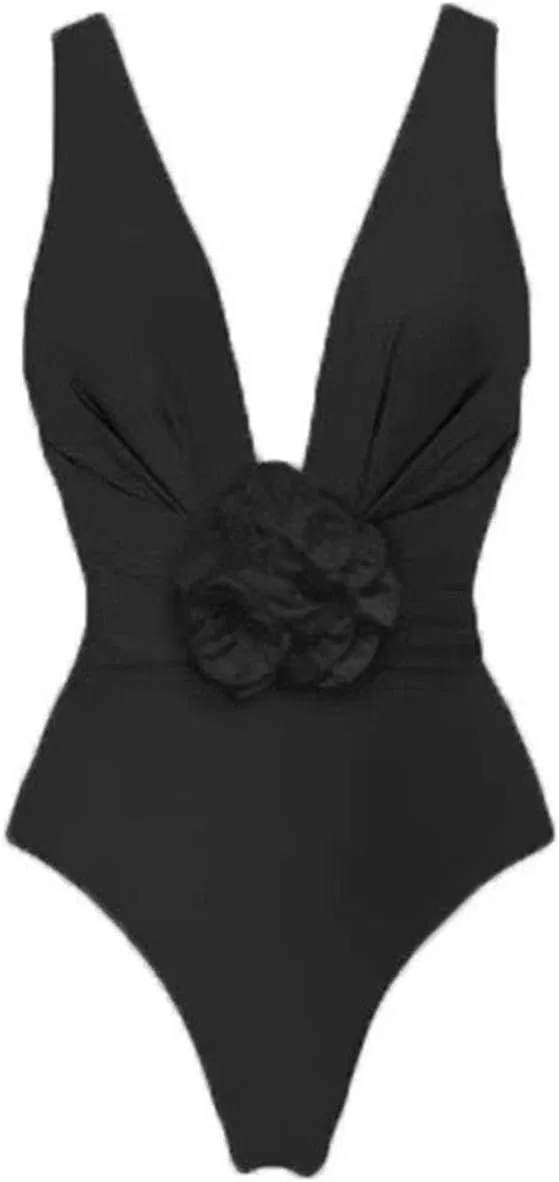 Женский слитный купальник с цветком Off-White, Black