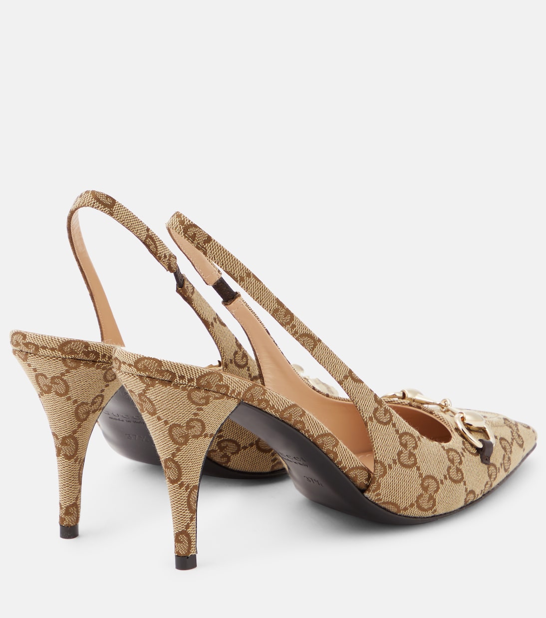 Туфли-лодочки GG Canvas с подковообразной пряжкой на шпильке Gucci, Beige Ebony/ Cocoa — фото 3
