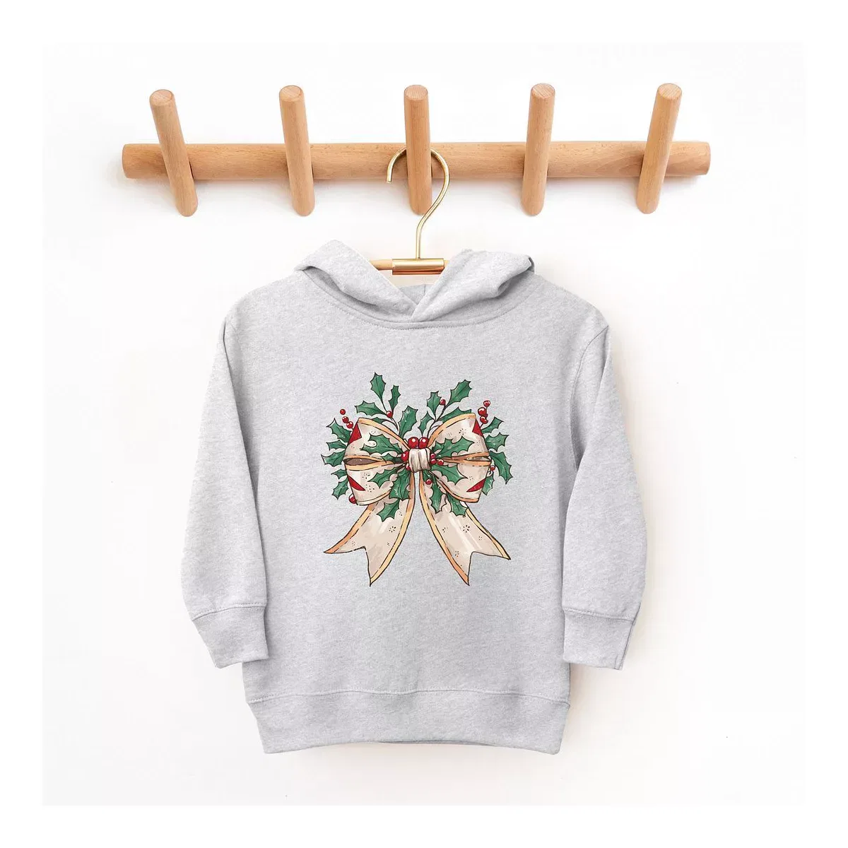 Детский худи для девочек с графическим принтом Holly Leaves Coquette The Juniper Shop, Heather Grey