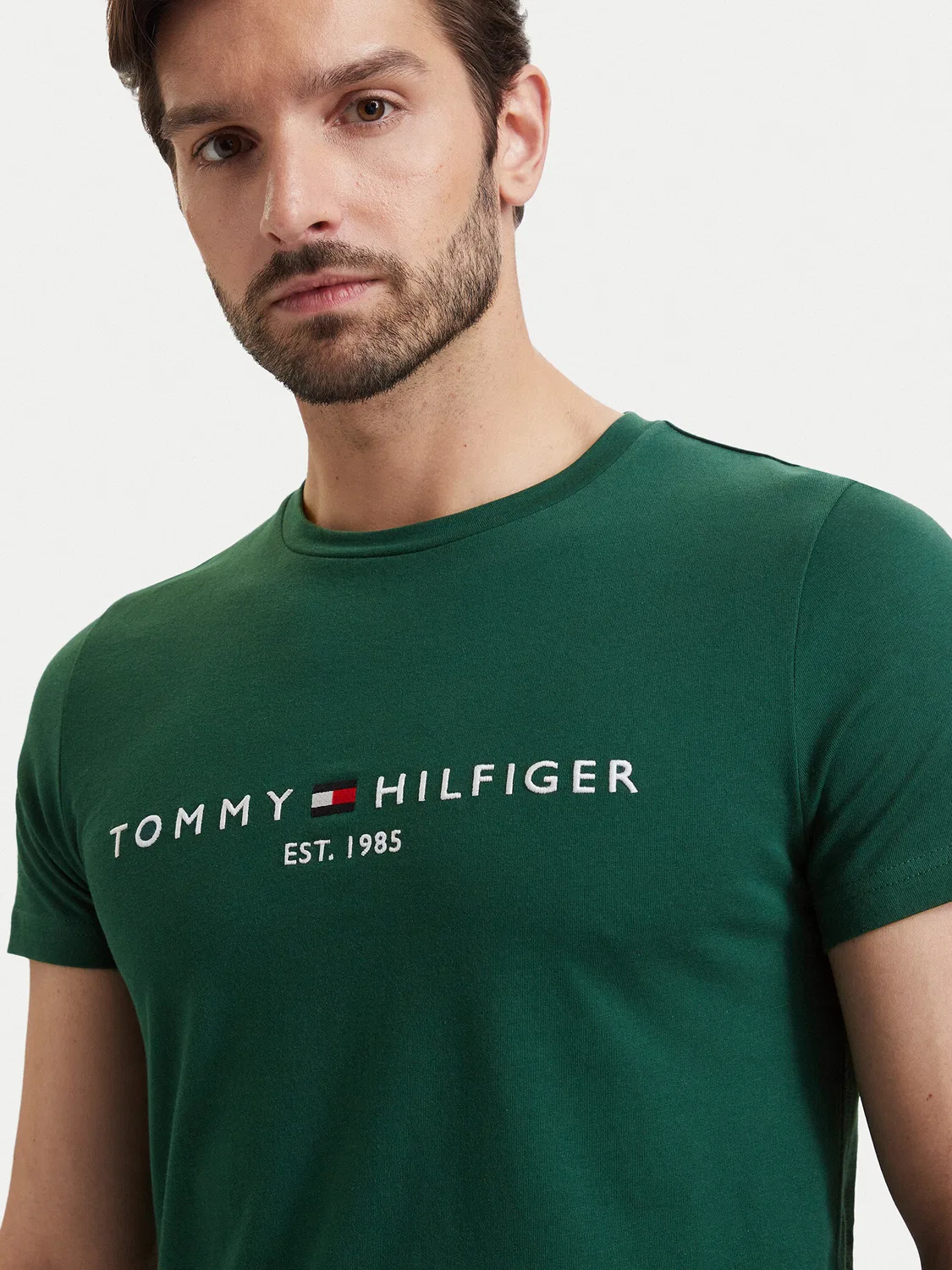 Мужская футболка стандартного кроя Logo Tommy Hilfiger, темно-зеленый — фото 4