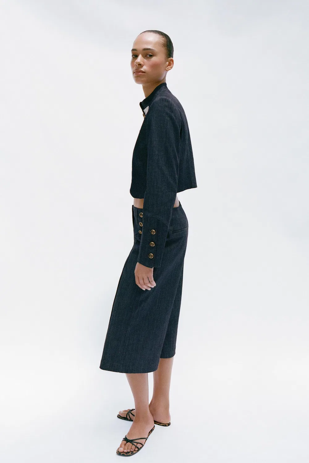 Длинные бермудские шорты на пуговицах ZARA, Indigo — фото 2