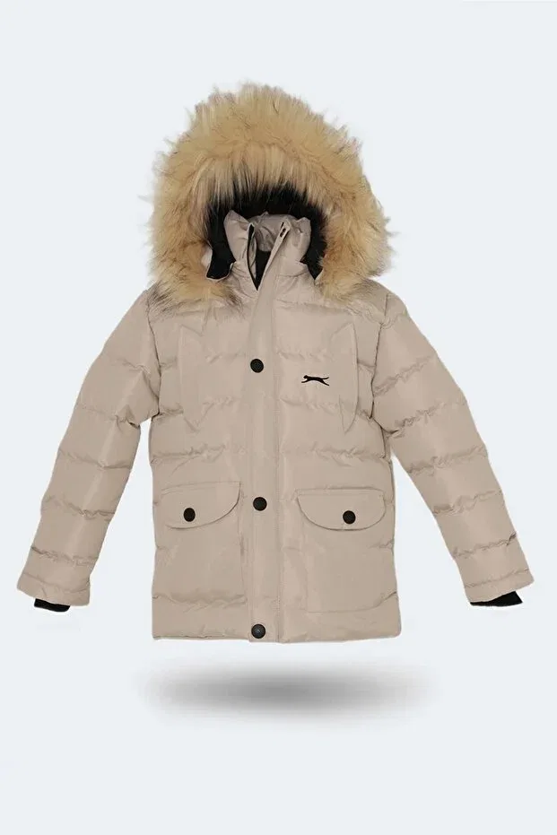 Детское зимнее пальто для девочек с капюшоном Slazenger, Stone Gray — фото 3