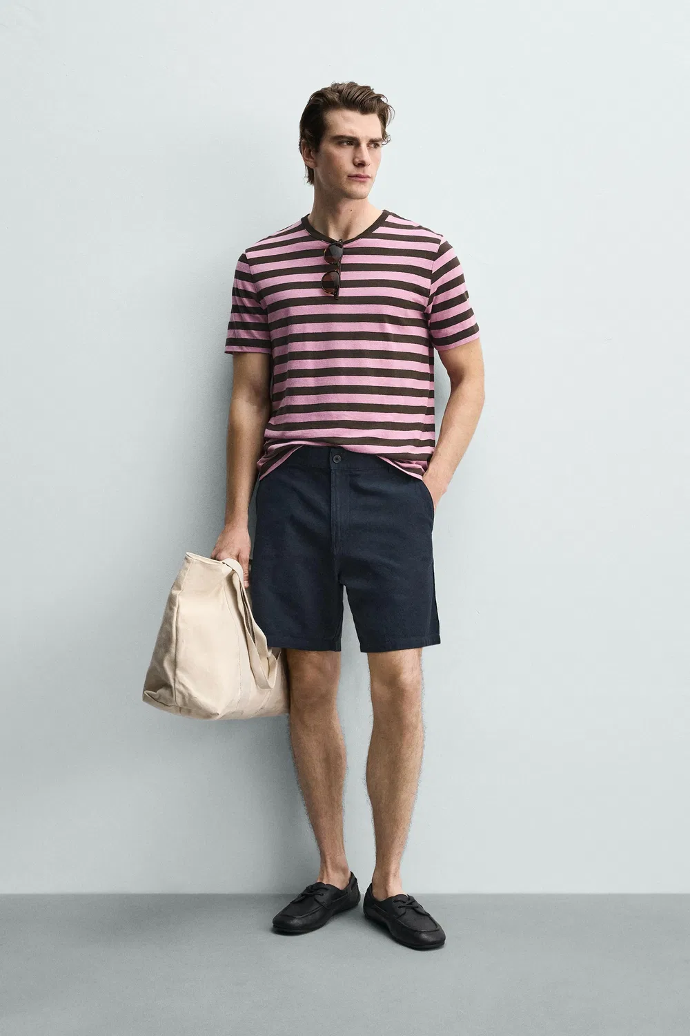 Текстурированные бермудские шорты стандартного кроя ZARA, Navy Blue