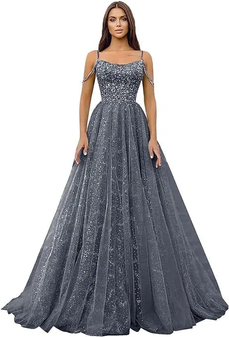 Вечернее платье с пайетками A-line Sequins, Grey