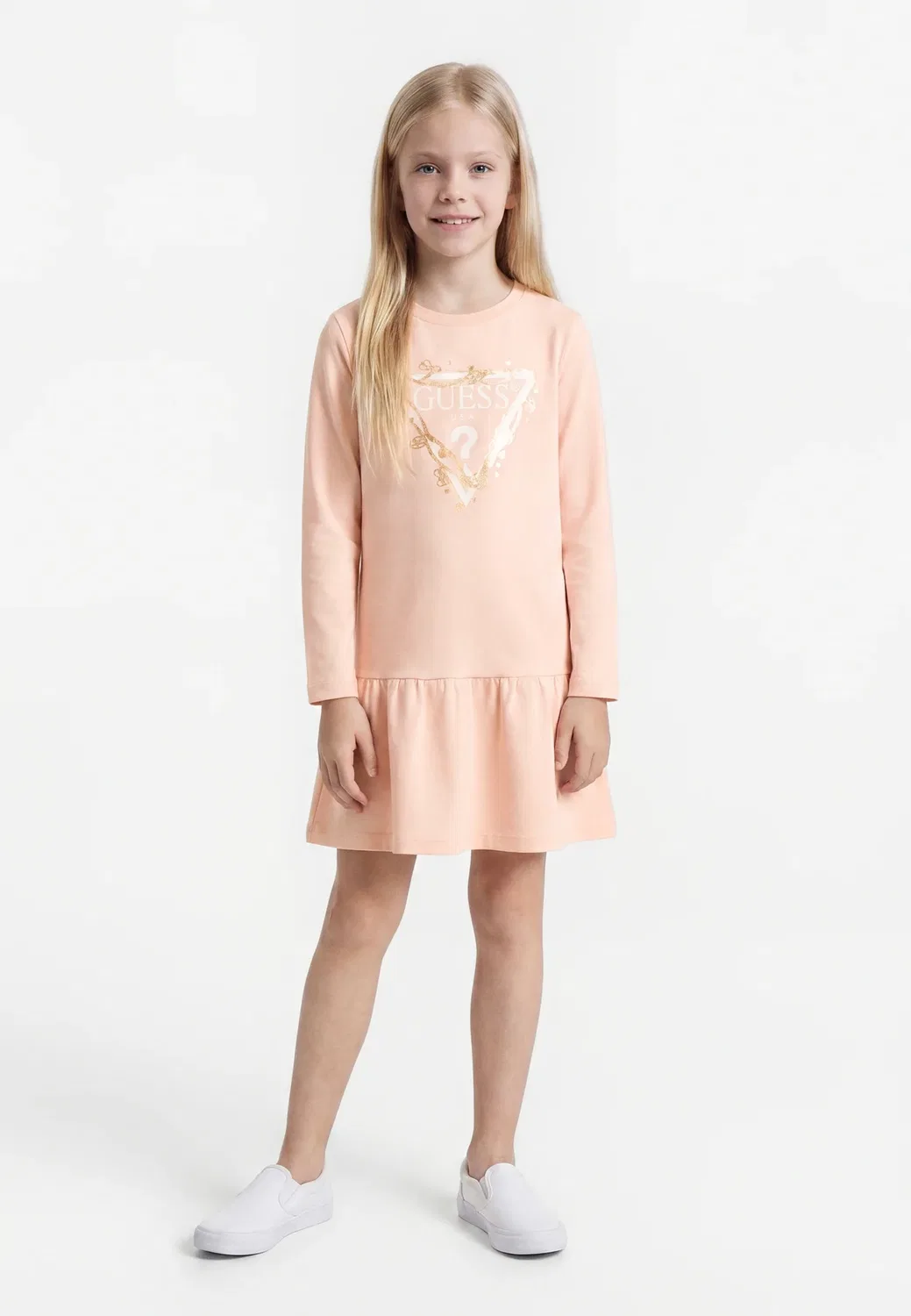 Платье из трикотажа с рукавами - трикотажное платье Guess, Blush Breeze