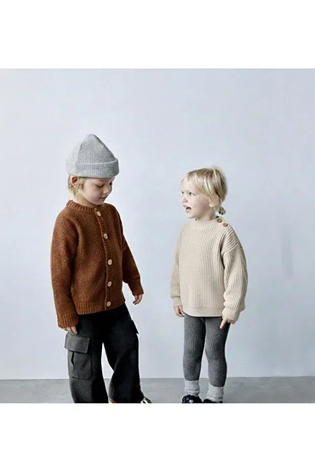 Детский кардиган с длинным рукавом Unisex Buttoned Crew Neck Baby Knitwear Rg Kidsstore, Tile — фото 4