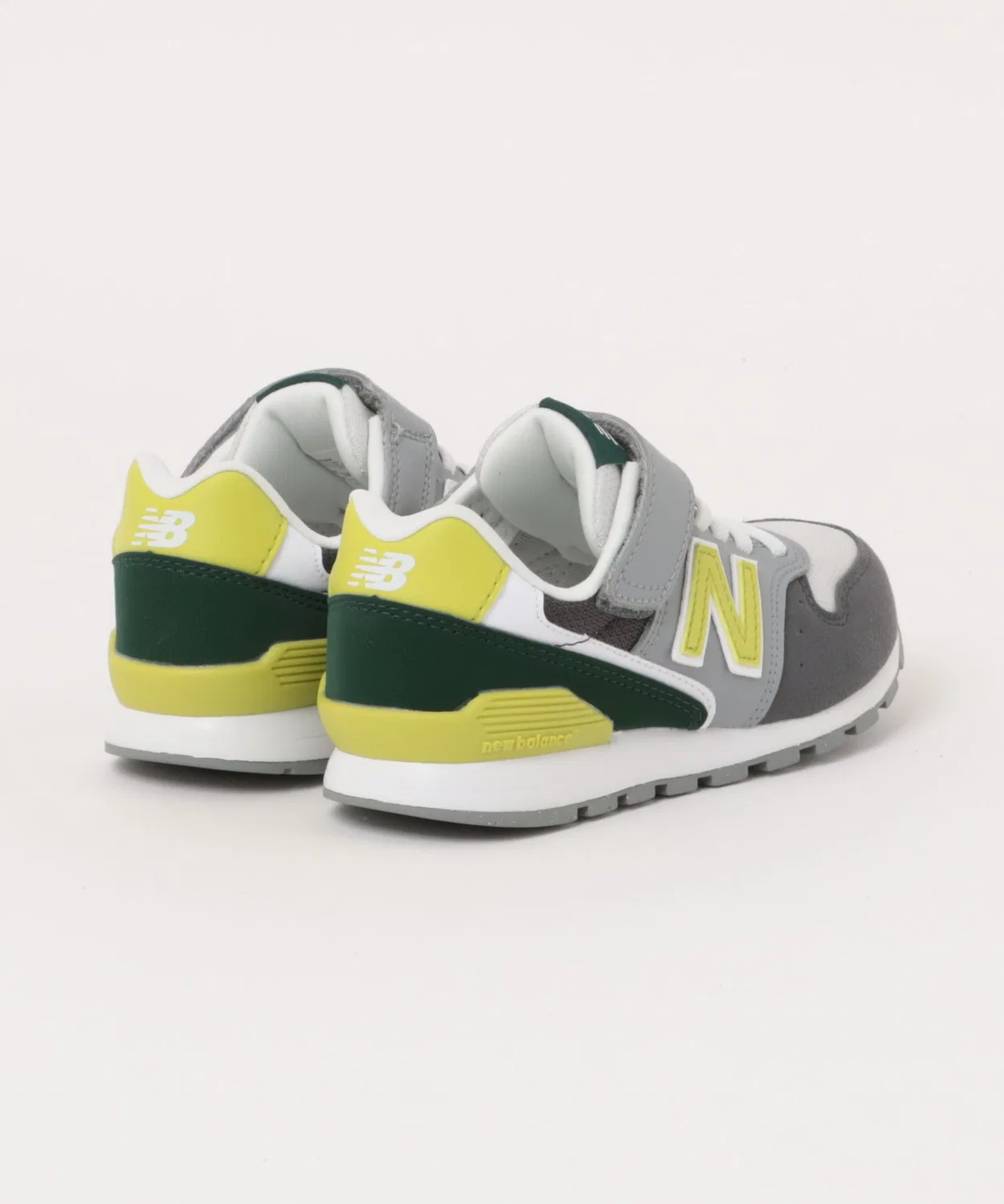 Детские кроссовки с липучкой и шнурком Y996 3X8 New Balance, Gray/Green — фото 2