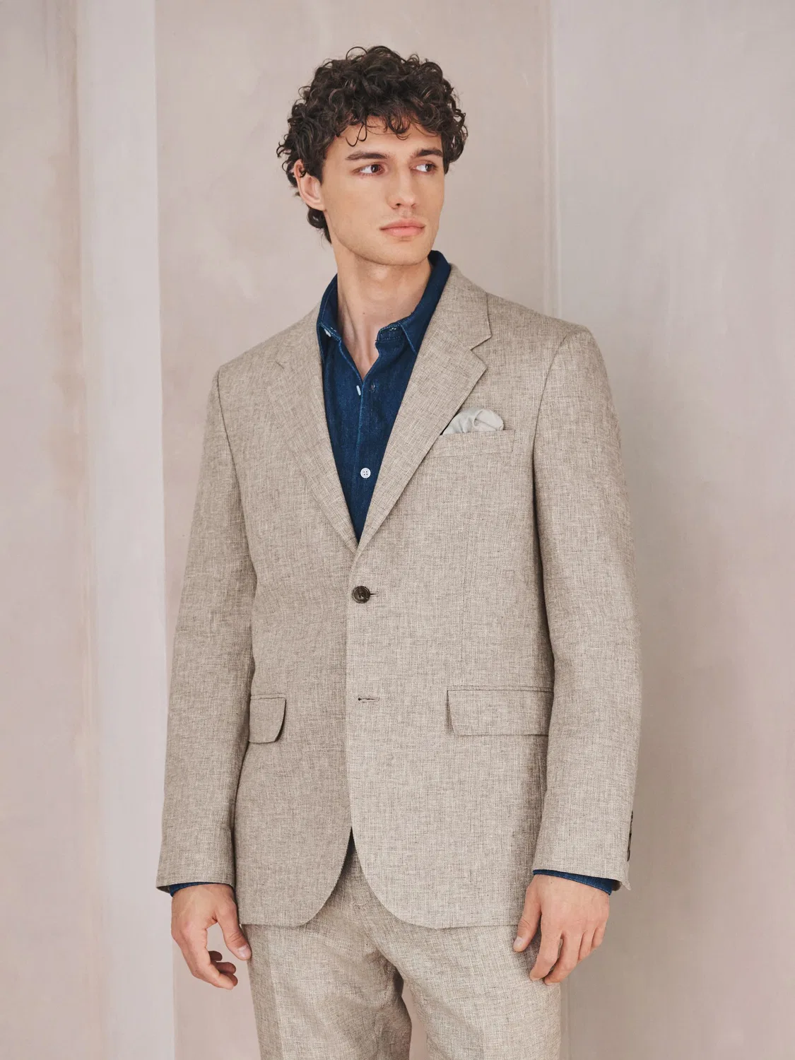 Пиджак приталенный из льна и хлопка Neutral Tailored Fit Linen Blend Texture Suit Jacket Next, нейтральный — фото 2