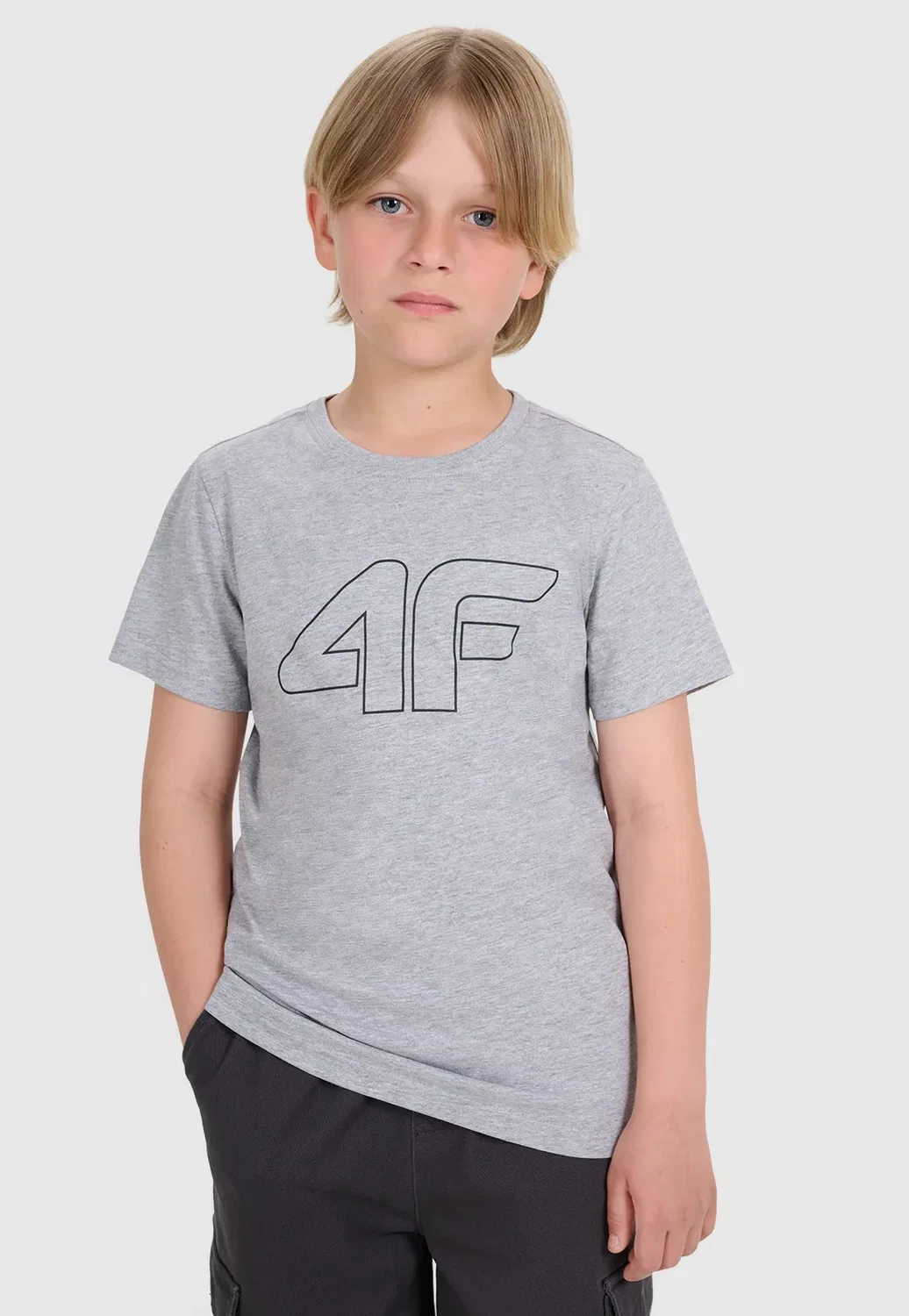 Футболка Regular z nadrukiem chłopięcy - biały 122 (6-7 лат) - футболка с принтом 4F, Grey Melange — фото 2