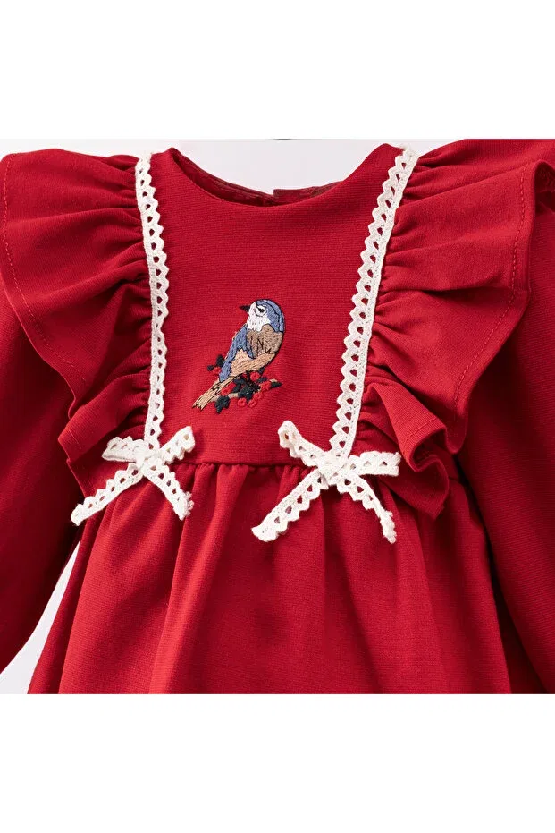 Детское платье для девочек с вышивкой Bird Embroidery Dress Cumino, Red — фото 2