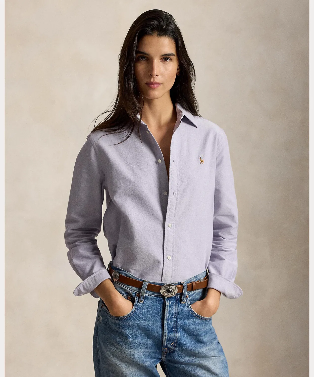 Женская хлопковая рубашка Classic Fit с длинным рукавомPOLO RALPH LAUREN, Purple