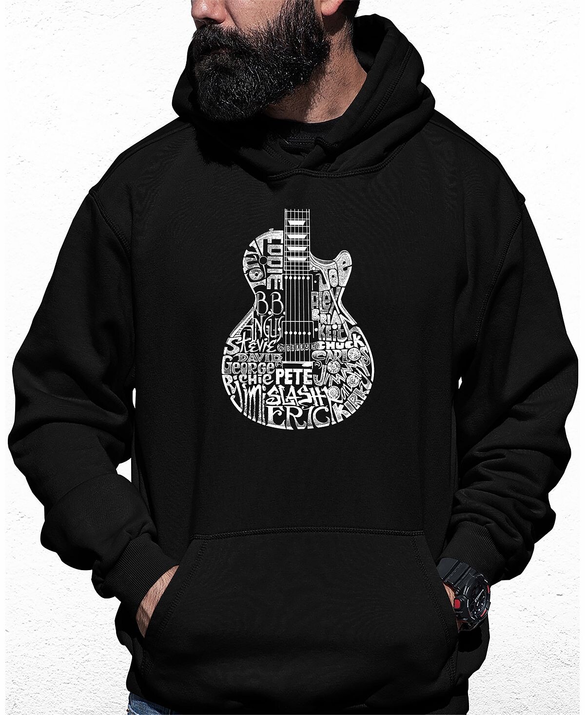 

Мужская толстовка с капюшоном и надписью rock guitar head word art LA Pop Art, черный