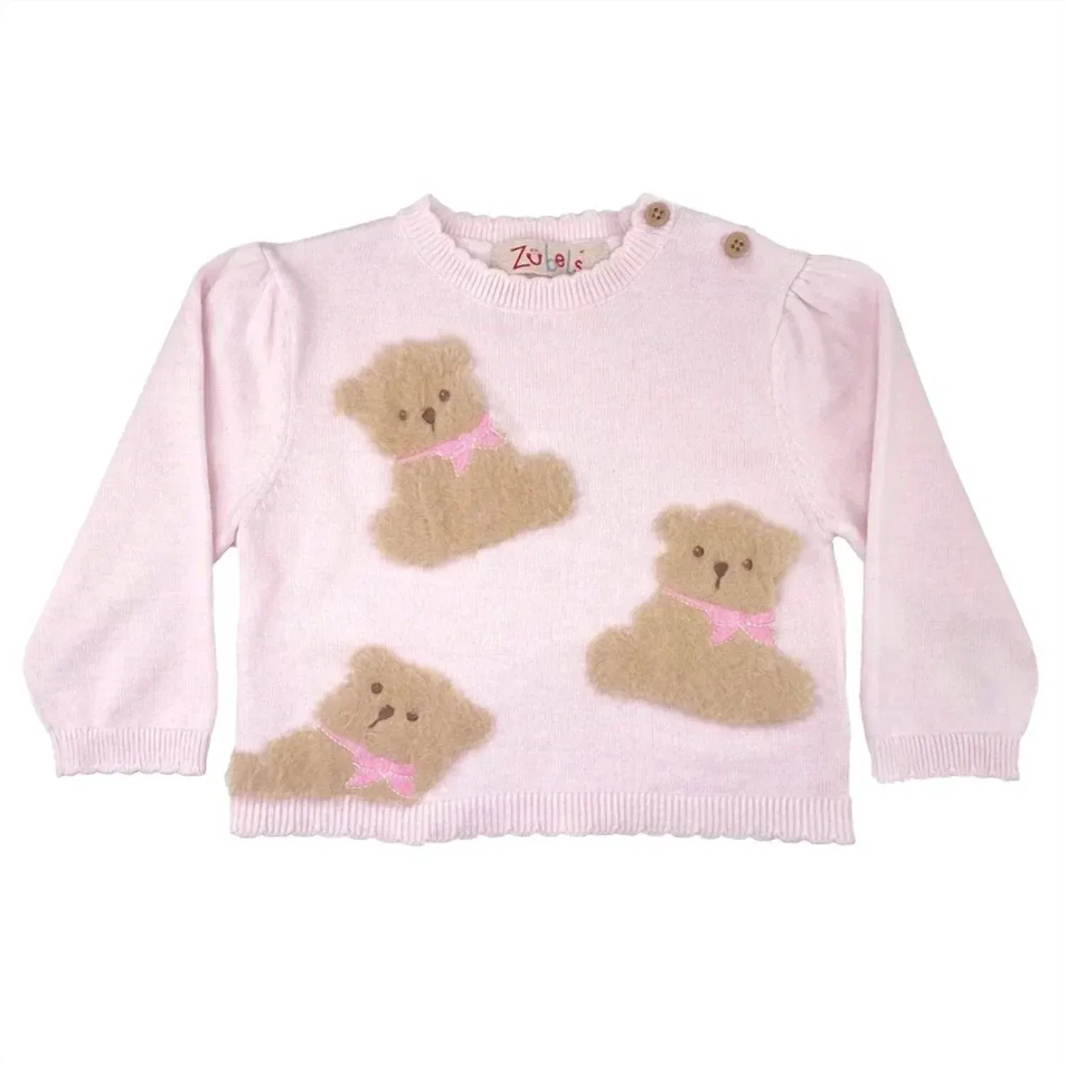 Детский свитер для девочек с длинным рукавом и аппликацией Fuzzy Bear Zubels, Light Pink