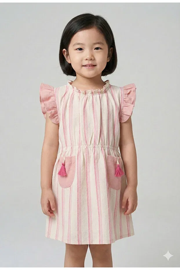 Детское платье для девочек с принтом Tasseled pocket girl's dress Mini Baray, Rosebush