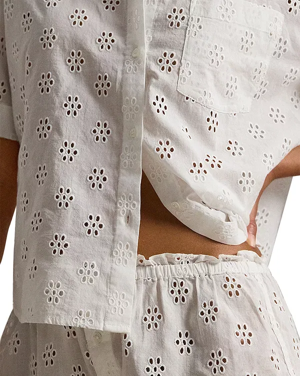 Женская ночная рубашка с вышивкой Eyelet Embroidered Sleep Shirt Polo Ralph Lauren, White Cloud — фото 3