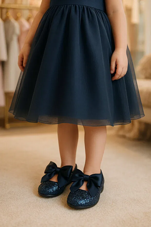 Детские балетки для девочек с блестками Sirri, Navy Blue — фото 3