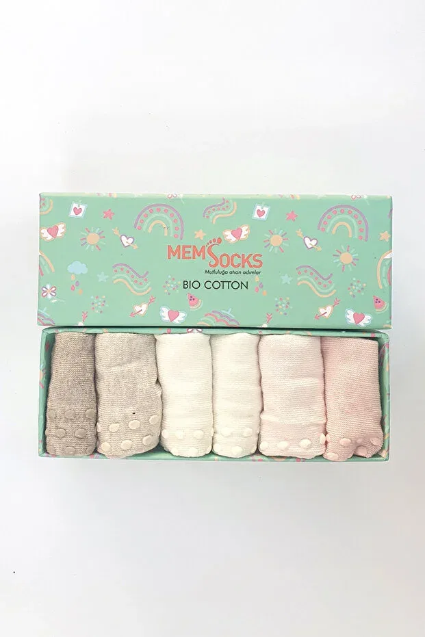 Детские носки с принтом 6 шт Mem Socks, Pink-Beige-Cream — фото 4
