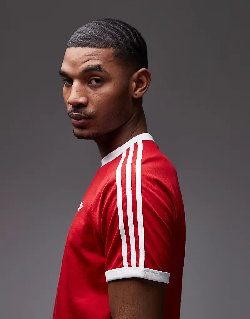 Футболка Adidas Originals с тремя полосками, красный — фото 4