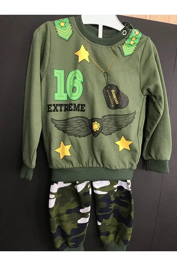 Детский спортивный костюм с камуфляжным принтом Gülüce Butik, Green