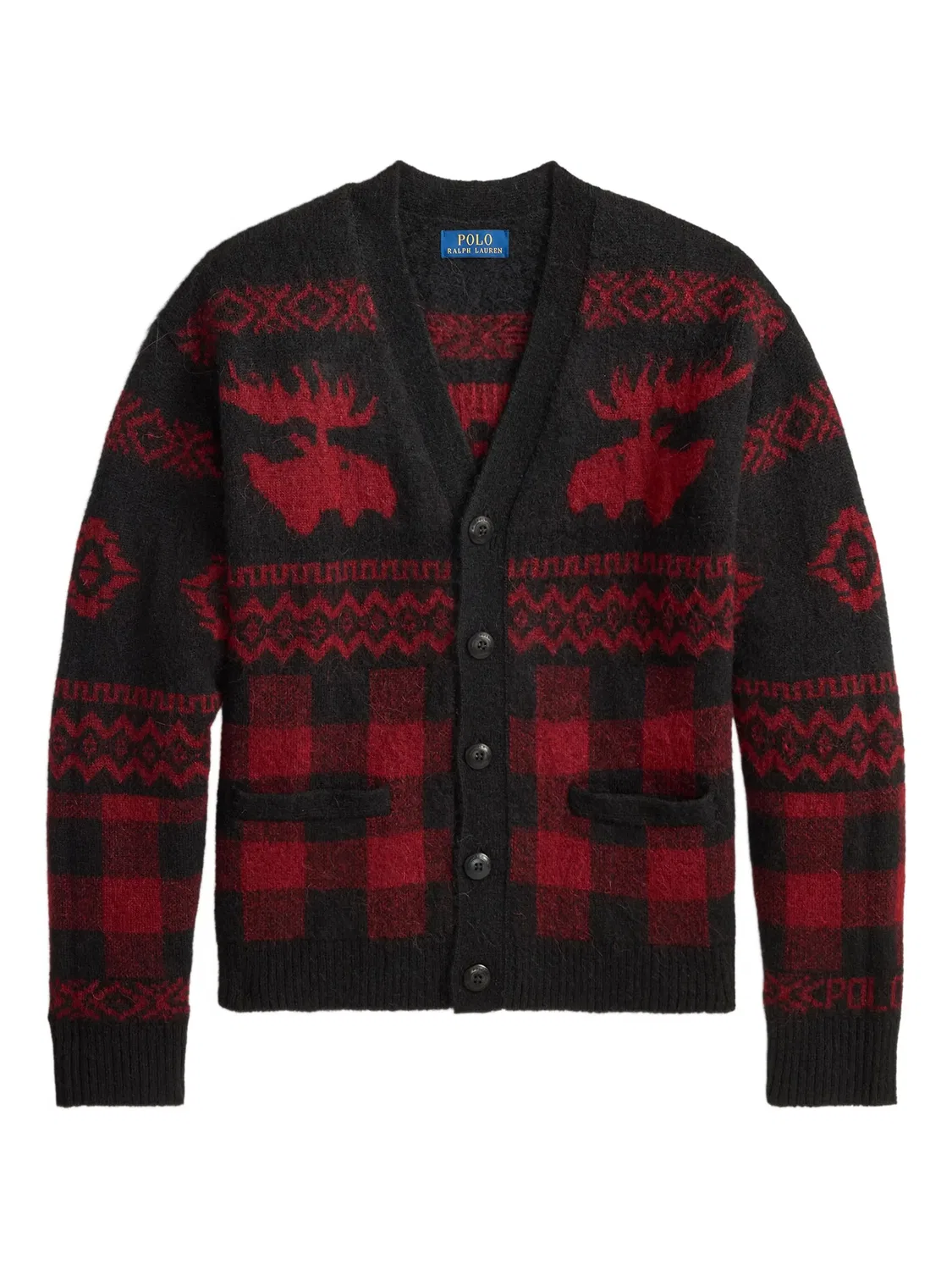 Кардиган с клеткой и мотивом лося Polo Ralph Lauren, красный