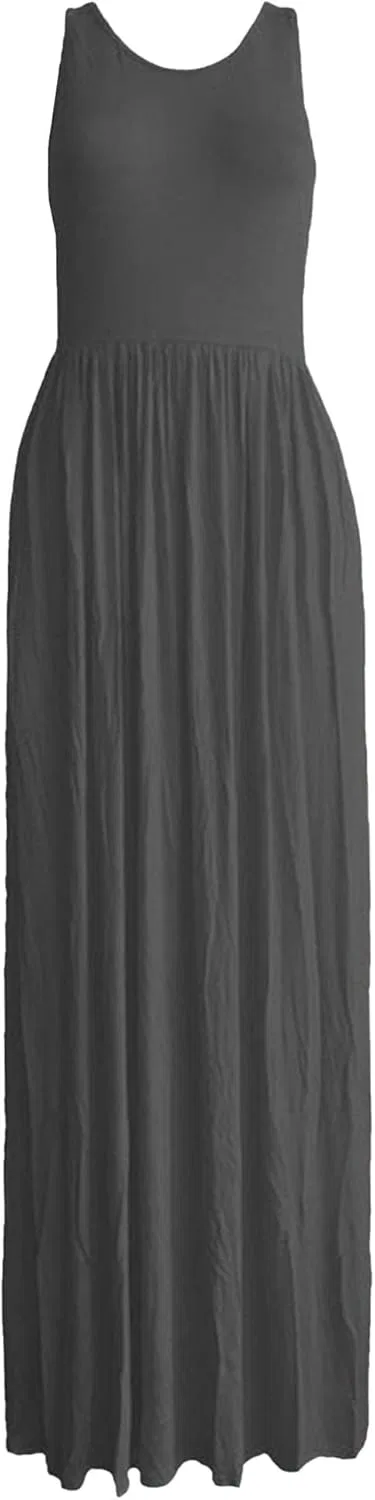 Женский летний свободный макси-сарафан с карманами, Dark Grey
