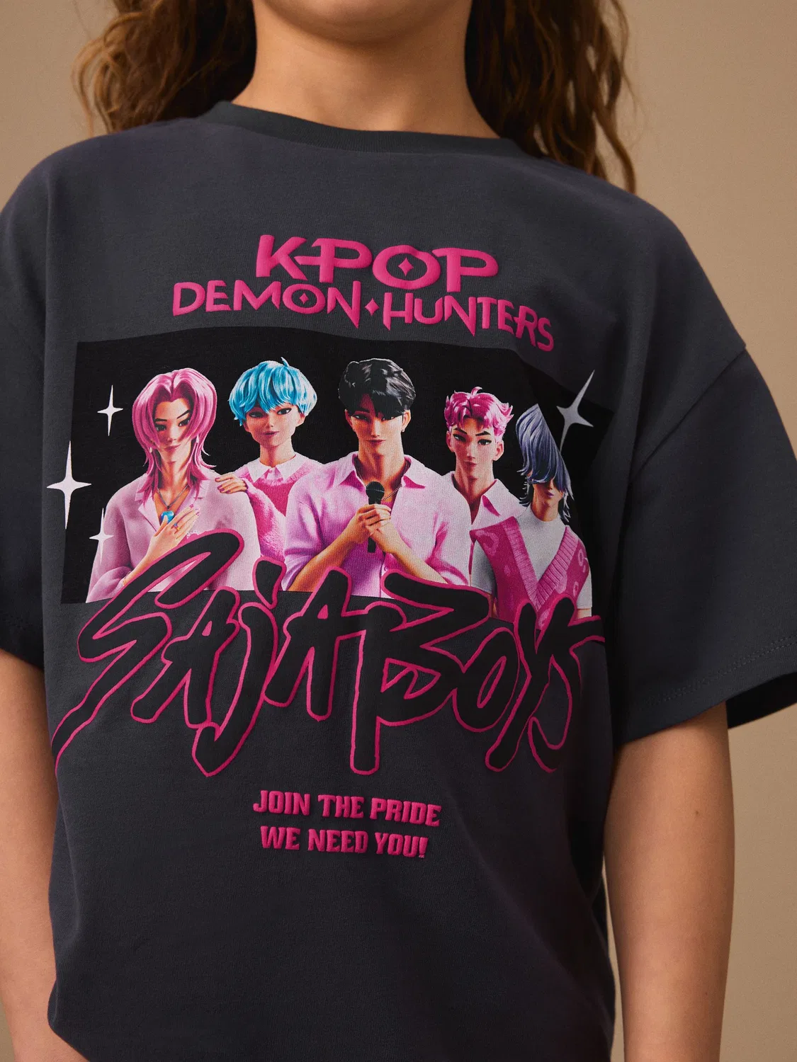 Футболка Next KPOP Demon Hunters, оверсайз, серая — фото 4