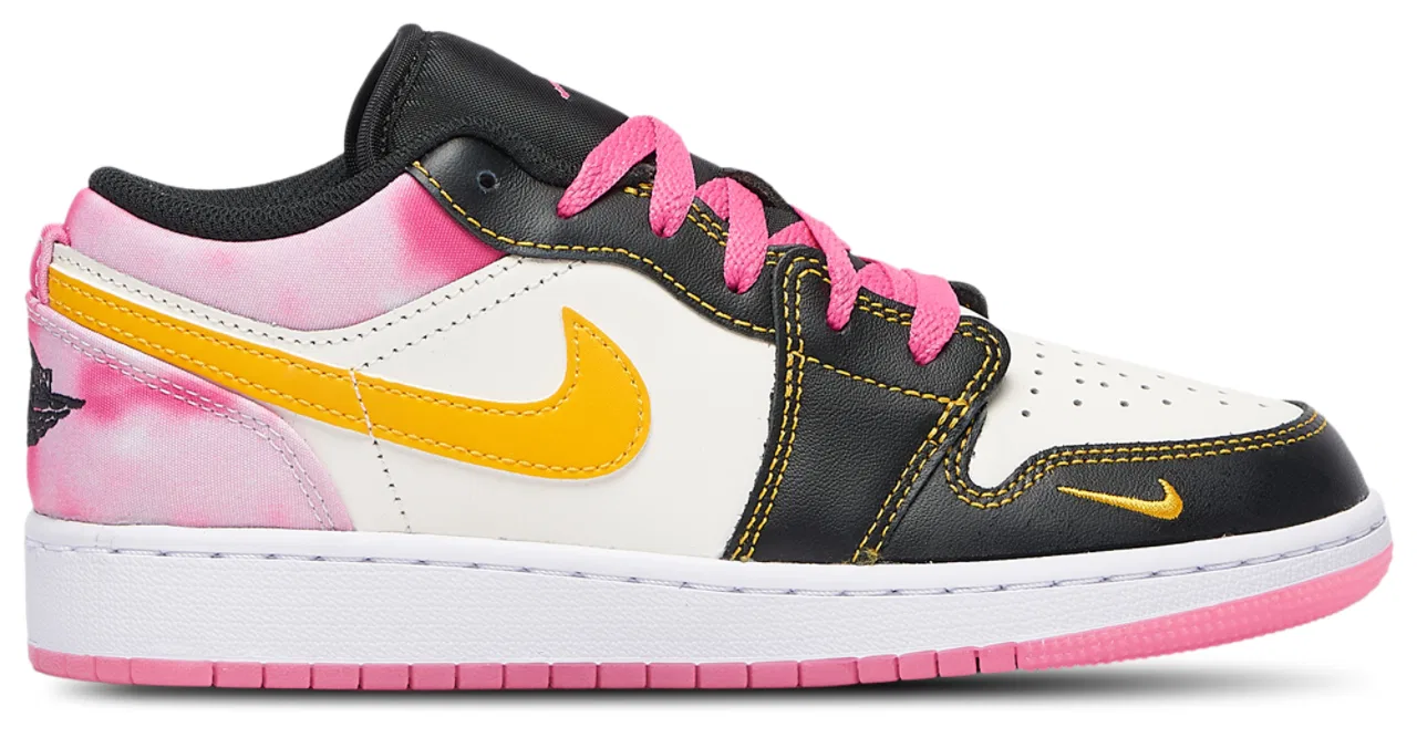 Детские кроссовки для девочек с принтом AJ 1 Low SE Jordan, Black/Gold/Pink