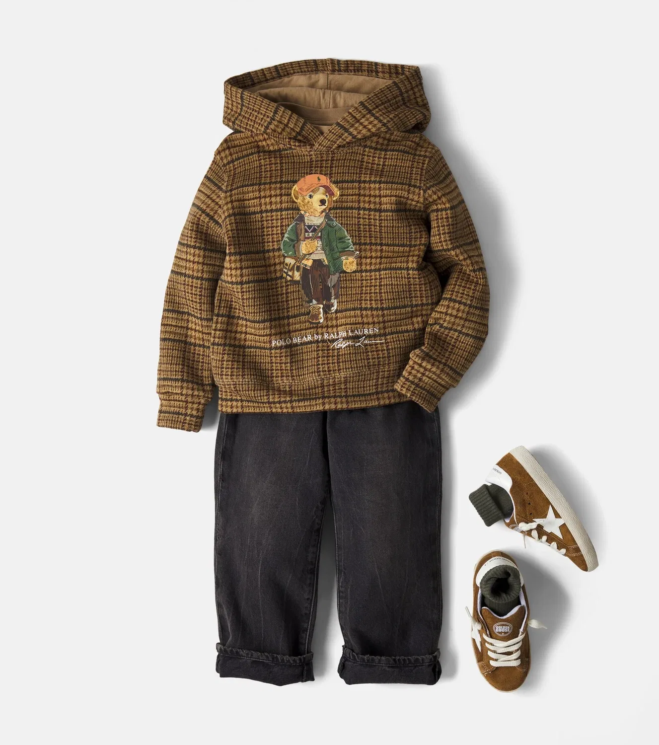 Свитшот с капюшоном Polo Bear хлопковый Polo Ralph Lauren Kids, коричневый — фото 2