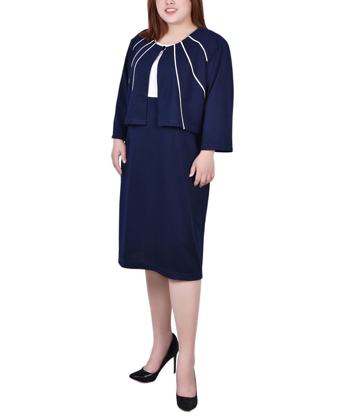 

Куртка и платье больших размеров с рукавом 3/4 NY Collection, синий