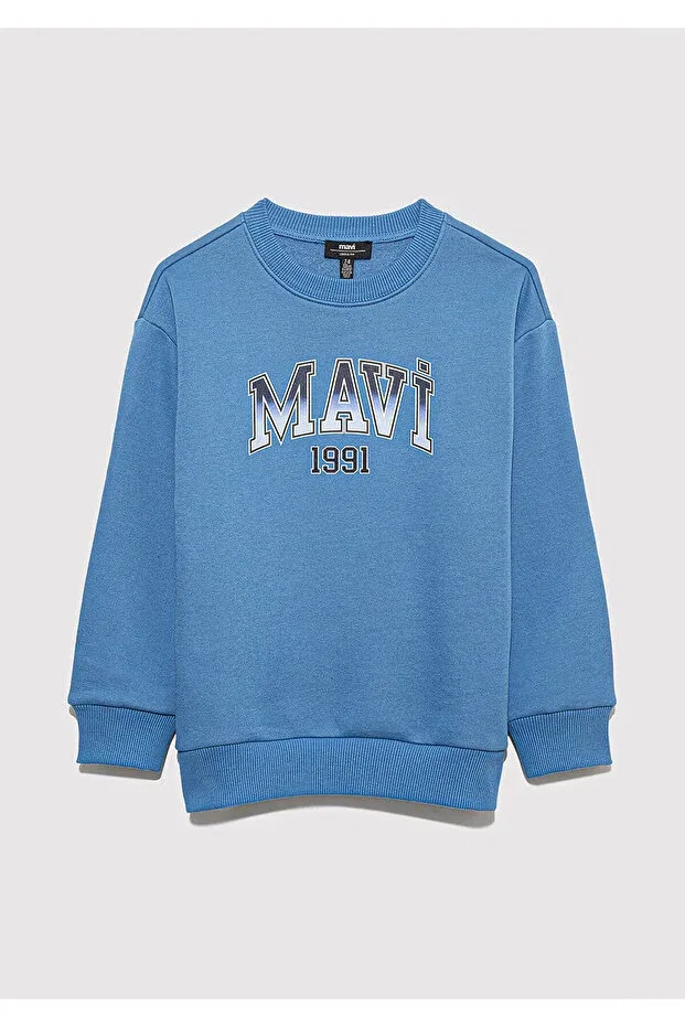 Детские свитшот для мальчиков с принтом Logo crew neck sweatshirt Mavi, Blue — фото 4