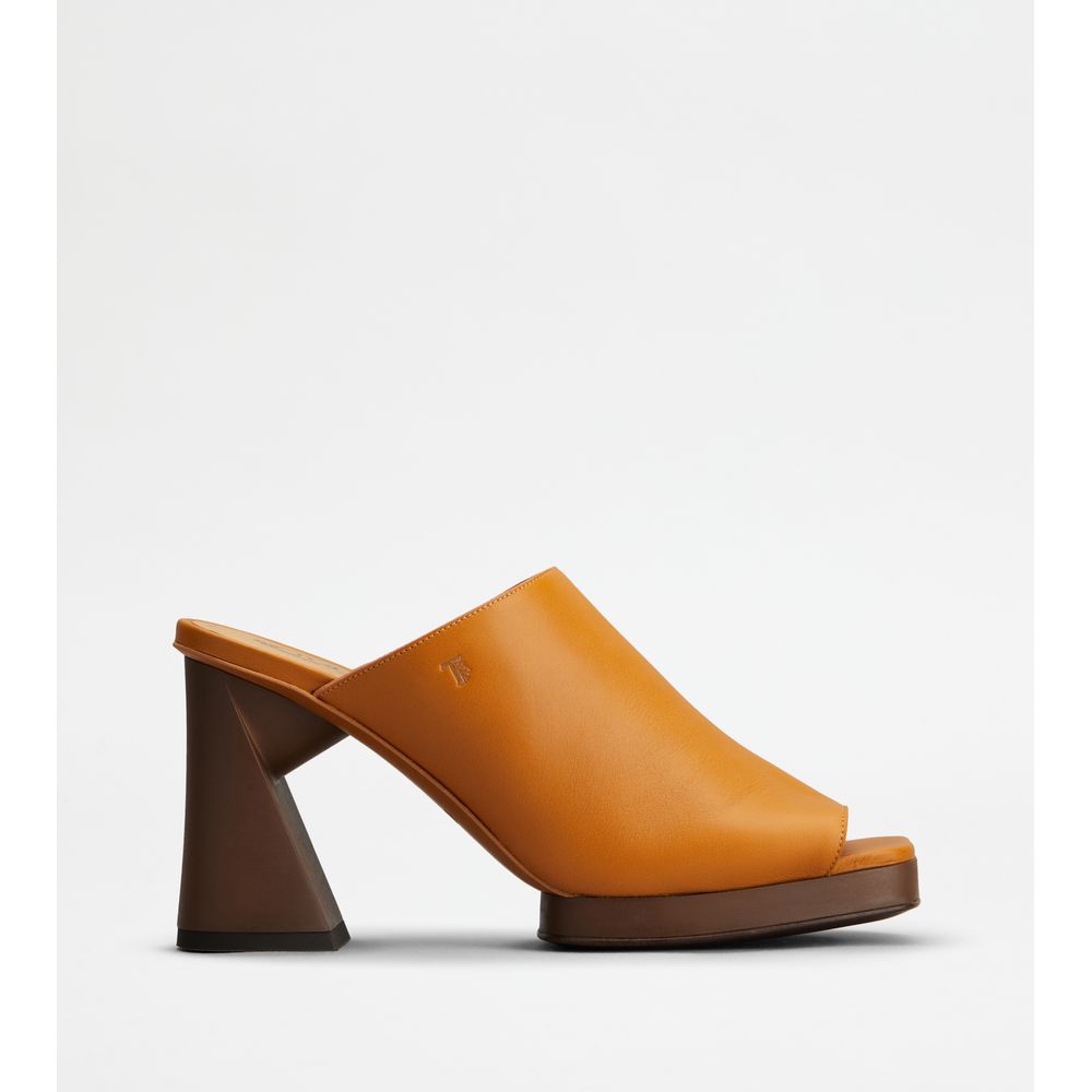 Кожаные мюли на платформе с каблуком TOD's, оранжевый