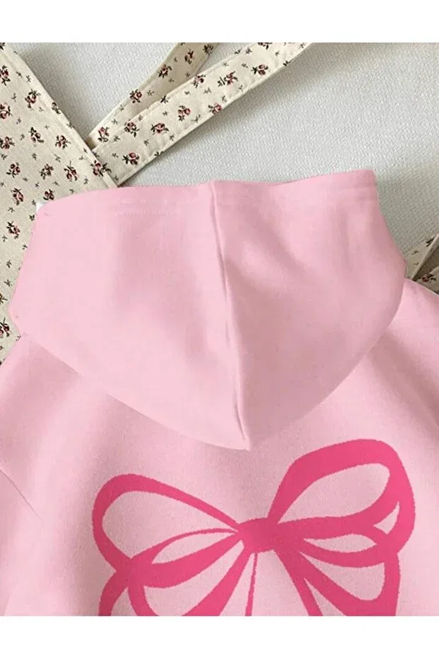 Детское худи для девочек с принтом No Plan, Pink — фото 3