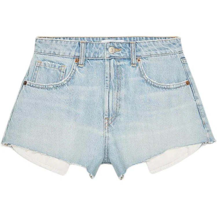 Женские джинсовые шорты с потертостями, Light Blue, ZARA