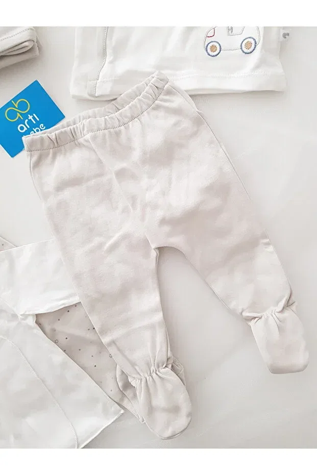 Детский комплект для новорожденных хлопковый Newborn 10-piece hospital release set with trolley Artıbebe, Gri — фото 4