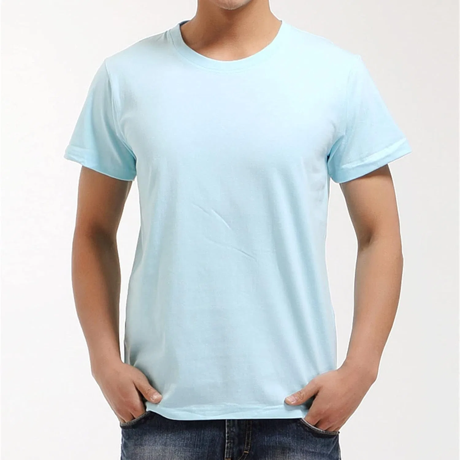 Мужская футболка с круглым вырезом хлопковая Heavyweight Cotton, Light Blue — фото 2