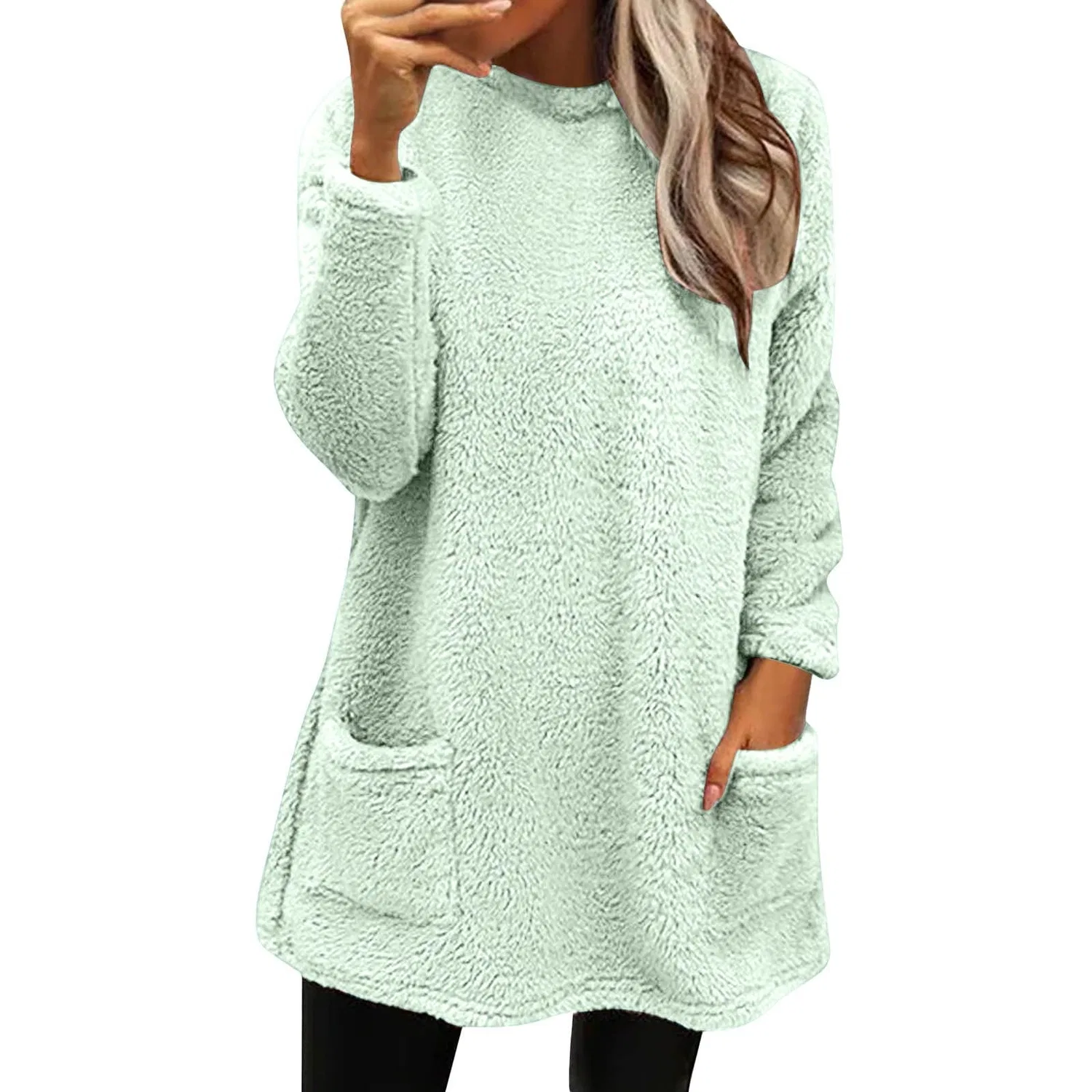 Женское зимнее пальто свободного кроя с длинным рукавом, серое, Mint Green