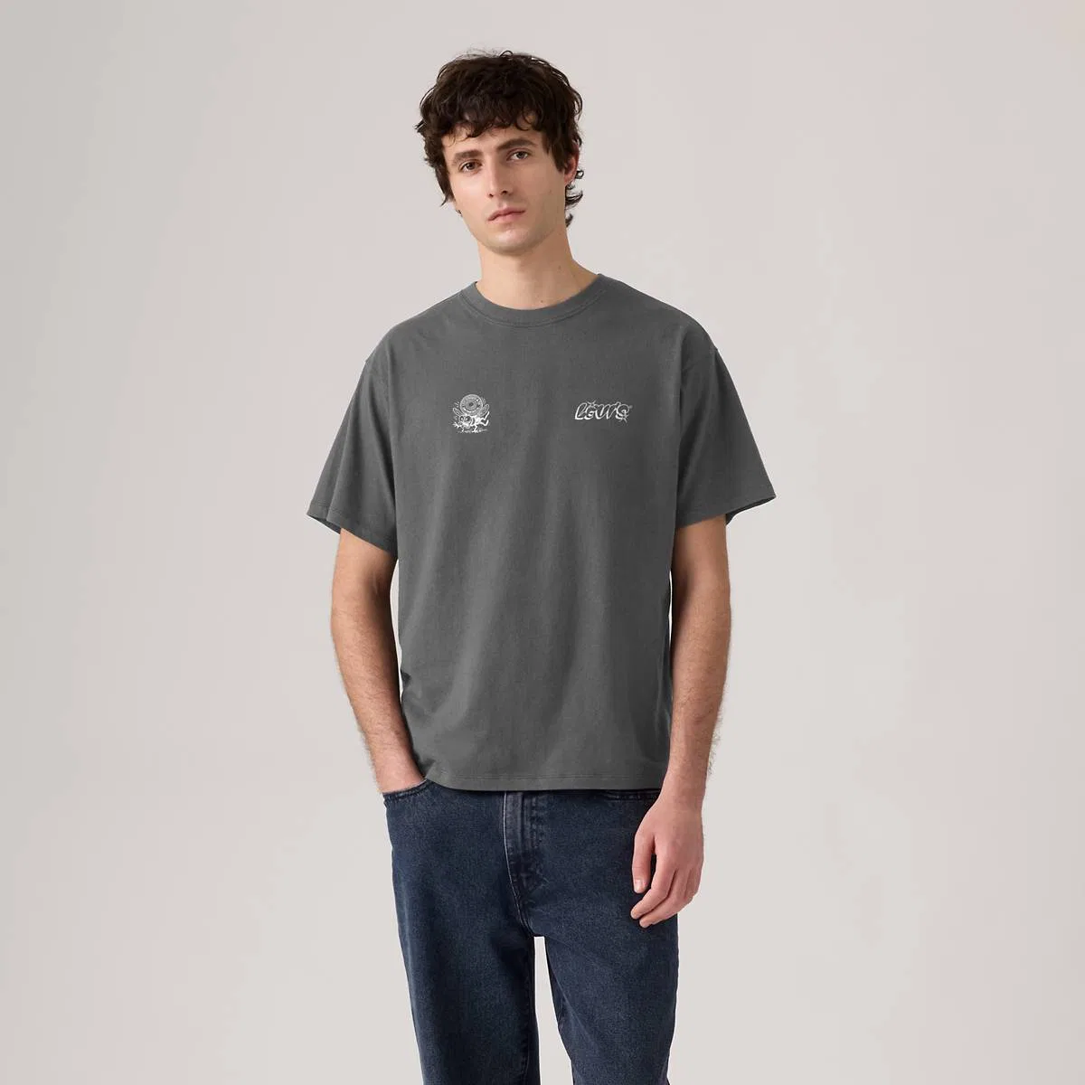 Винтажная футболка с графическим принтом Levi's, Levis Logo Grid Smoked Pearl - Grey — фото 3