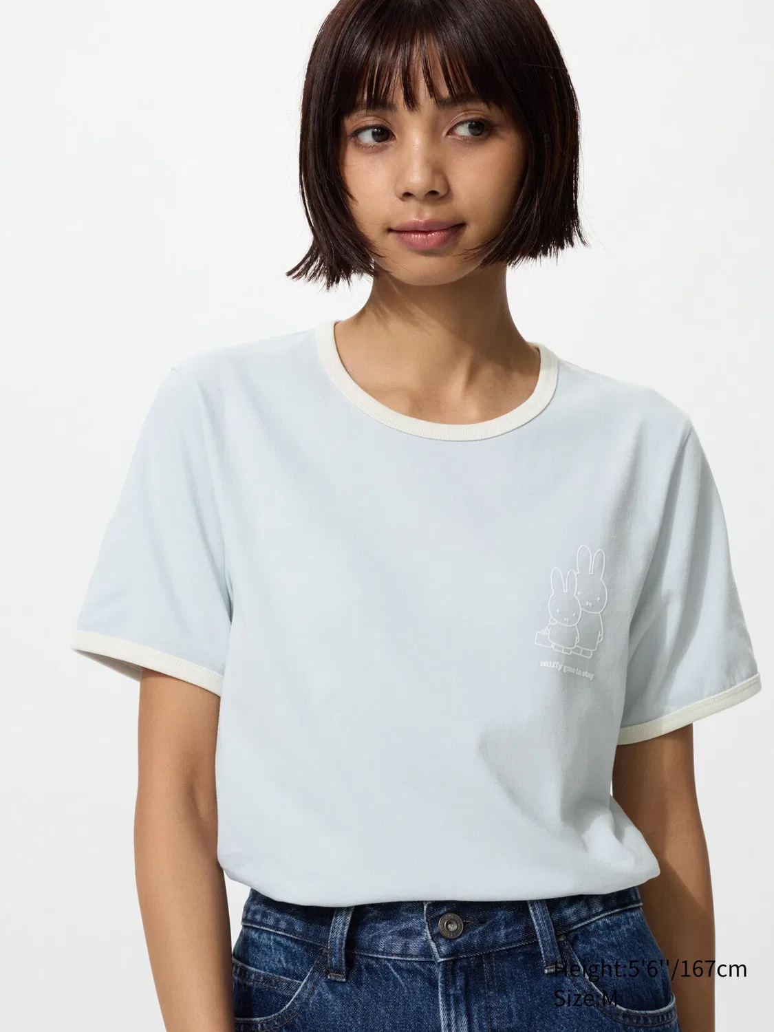 Футболка Uniqlo Миффи в цвету, с коротким рукавом и графическим принтом, светло-голубой